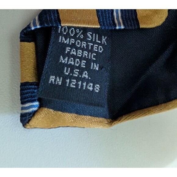HSM Hart Schaffner Marx Tie Gold Blue Stripe Tie - Made in the USA (146) - Picture 4 of 4